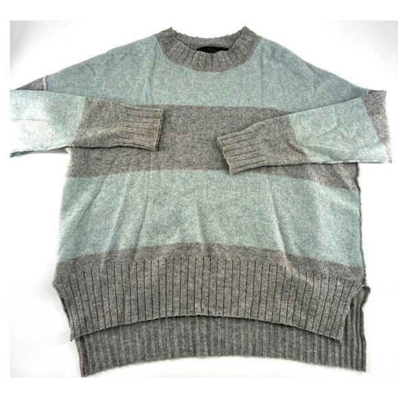 360 Cashmere Sweater Womens Medium Gray Blue Stripe Pullover Lightweight Career - Picture 1 of 12